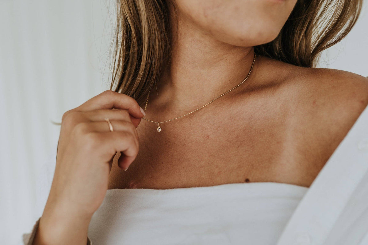 A Little Love Cubic Heart & Ball Bar Chain Necklace