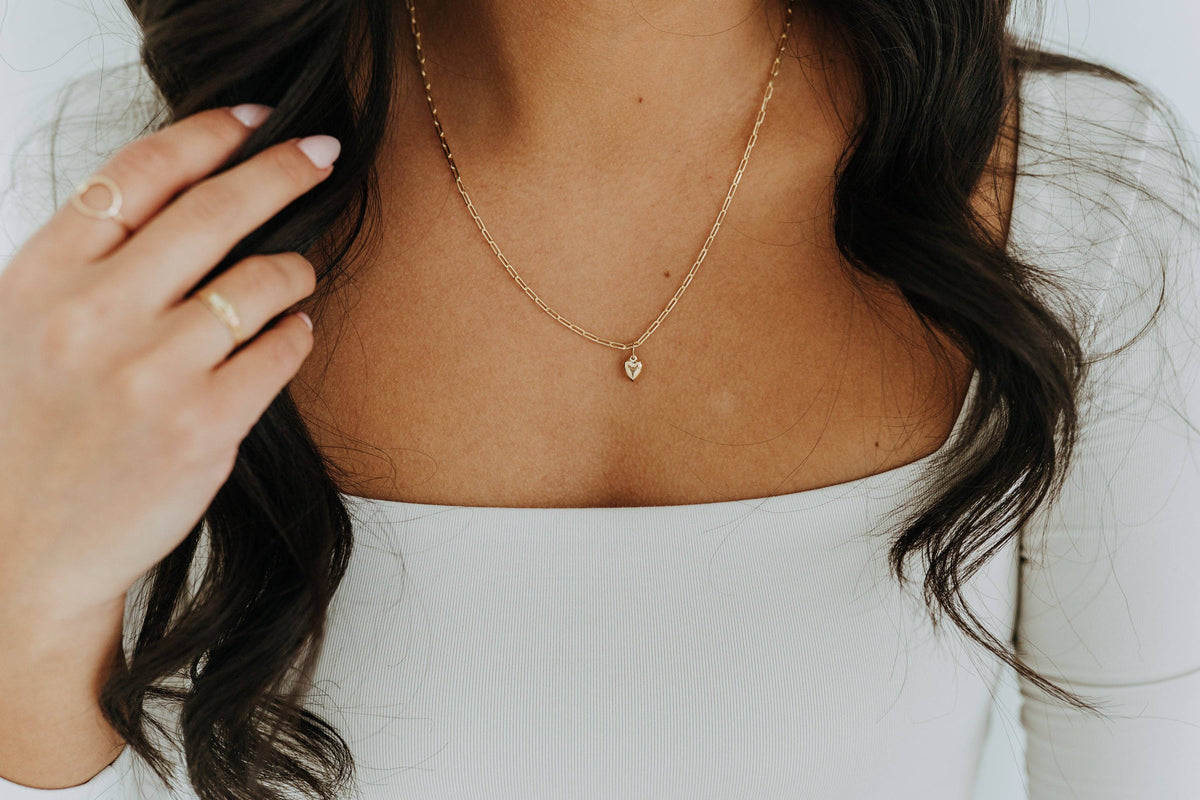 Lil' Puff Heart + Paperclip Necklace
