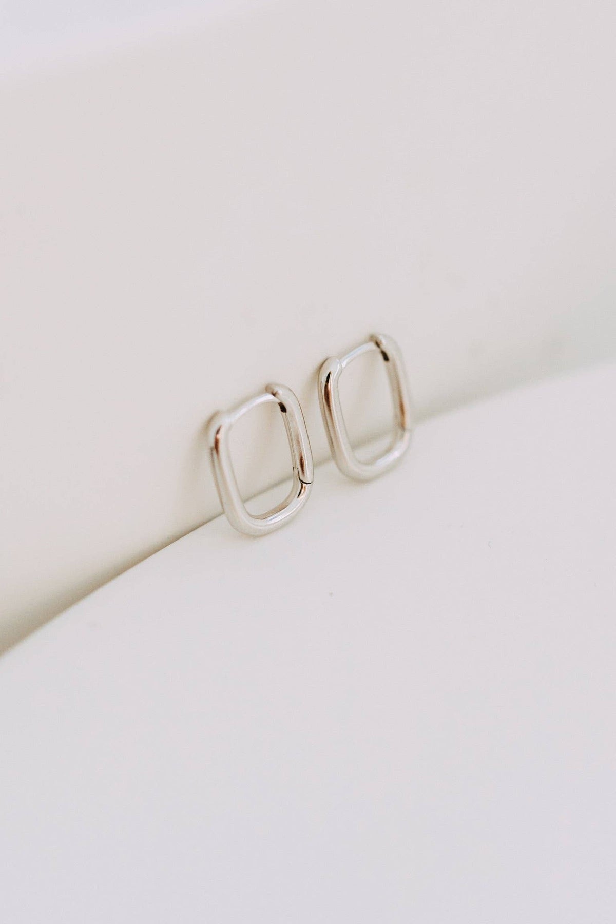 Petite Silver Rectangle Huggie Hoops