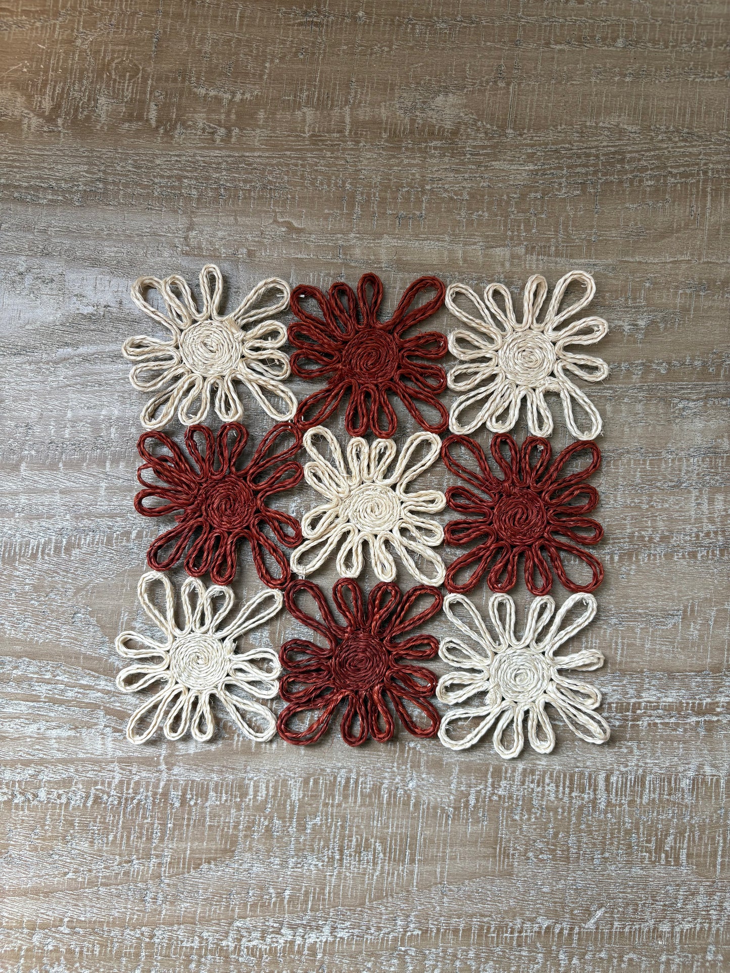 Tan + White Handwoven Agave Fiber Placemat — 7.5" Square