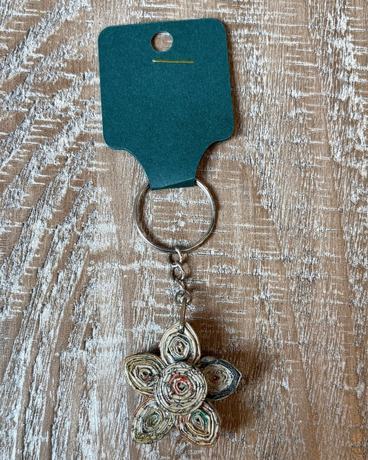 Recycled Newspaper Flower Keychain
