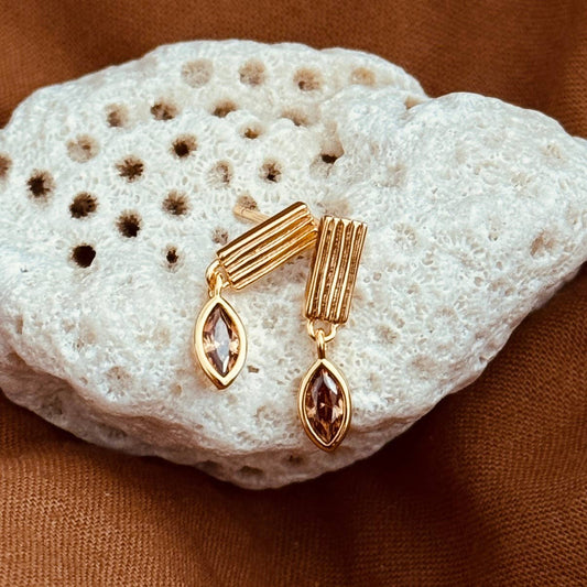 Leaf Drop Earrings- Brown Stone