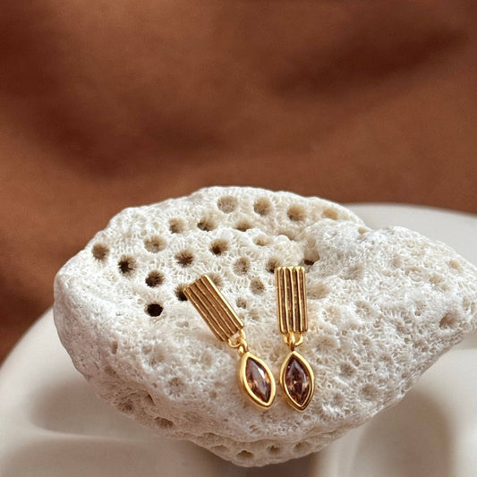 Leaf Drop Earrings- Brown Stone