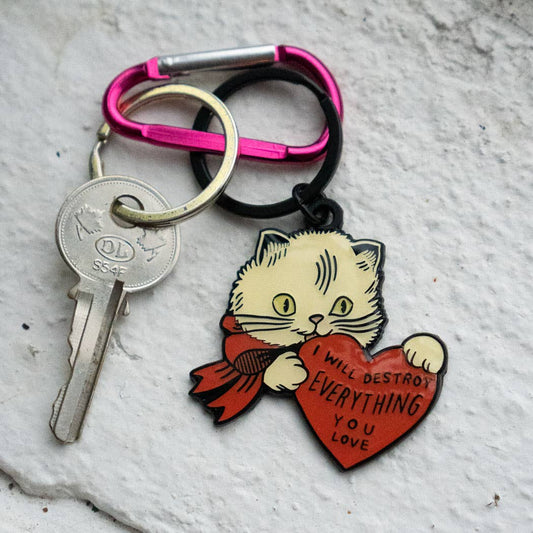 Destroy Cat Enamel Keychain with Bag Clip