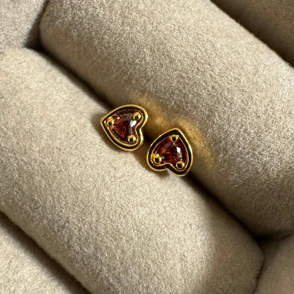 Mini Ruby Heart Studs