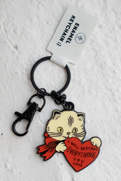 Destroy Cat Enamel Keychain with Bag Clip