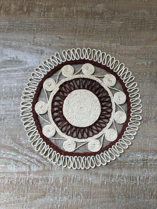 Brown + White Handwoven Agave Fiber Table Mat — 8" Round
