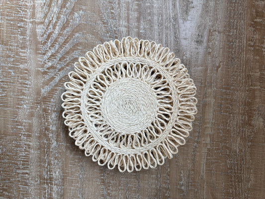 White Handwoven Agave Fiber Coasters — 6" Round, Set of 6