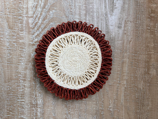 Tan + White Handwoven Agave Fiber Coasters — 6" Round, Set of 6