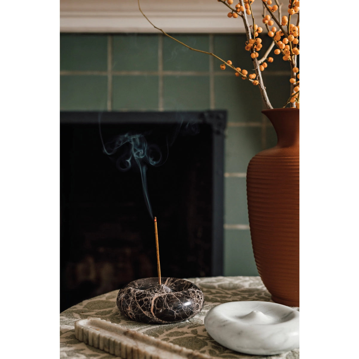 Heirloom Onyx Marble Round Incense Holder