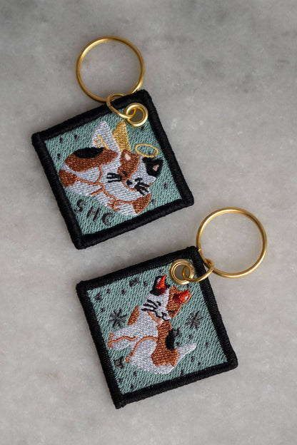 Duality Cat Double-Sided Embroidered Keychain