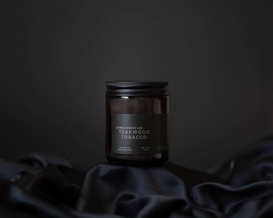 Teakwood + Tobacco - Coconut Wax 8oz Candle | Warm Comforting Woody