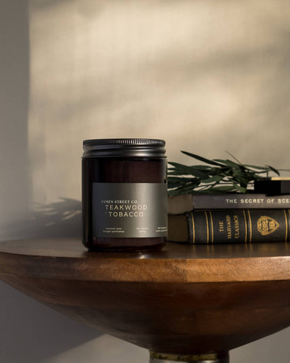 Teakwood + Tobacco - Coconut Wax 8oz Candle | Warm Comforting Woody